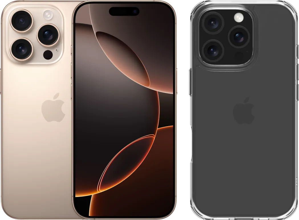 Apple iPhone 16 Pro 512GB Desert Titanium + BlueBuilt Protective Back Cover Transparant