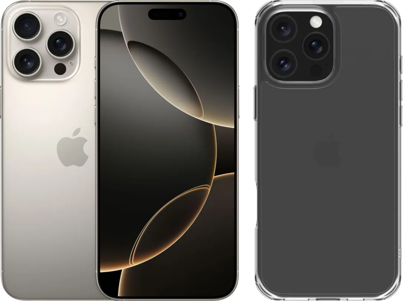 Apple iPhone 16 Pro Max 1TB Natural Titanium + BlueBuilt Protective Back Cover Transparant