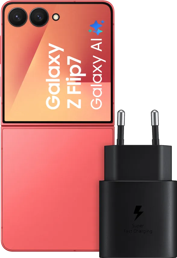 Samsung Galaxy Z Flip 7 256GB Rood 5G +  Oplader 25 Watt Zwart