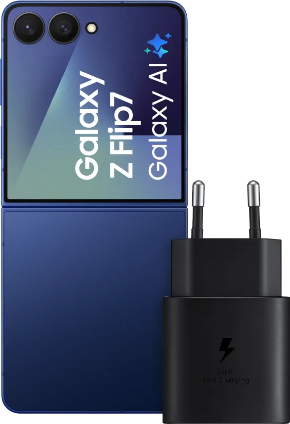 Samsung Galaxy Z Flip 7 256GB Blauw 5G +  Oplader 25 Watt Zwart