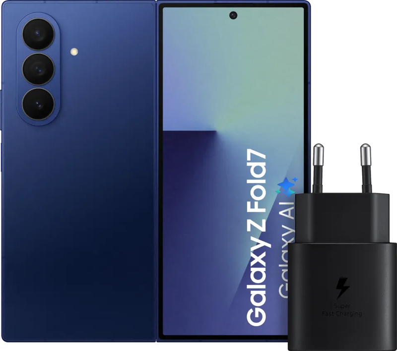 Samsung Galaxy Z Fold 7 512GB Blauw 5G +  Oplader 25 Watt Zwart