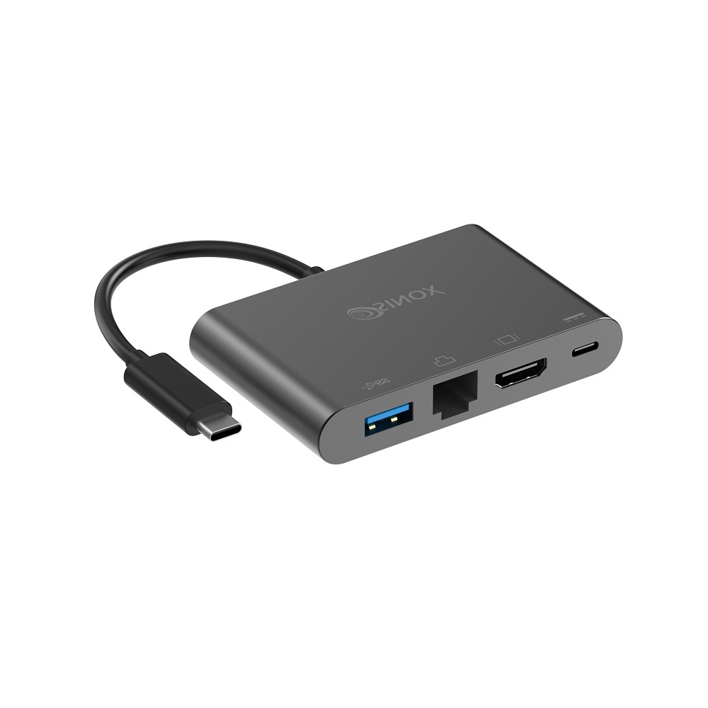Sinox PRO USB-C naar HDMI 4K 30Hz, USB-A, USB-C PD 60W en RJ45 adapter | 0,15 meter