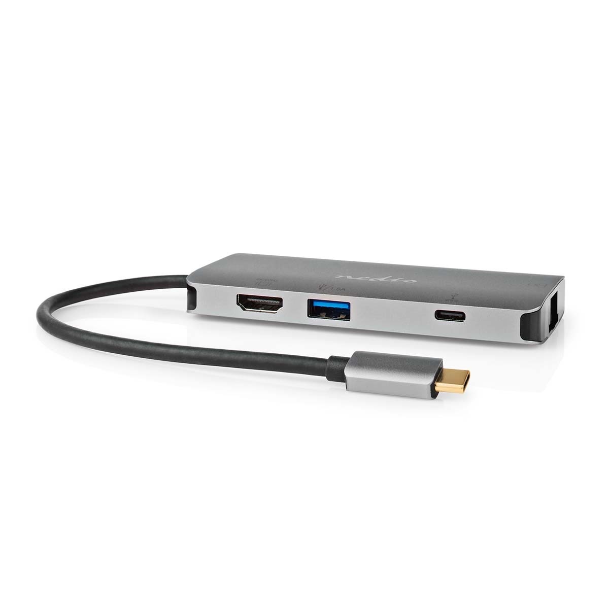 Nedis USB-C naar HDMI 4K 60Hz, USB-A, USB-C PD 100W, RJ45 en (Micro) SD adapter / grijs - 0,20 meter