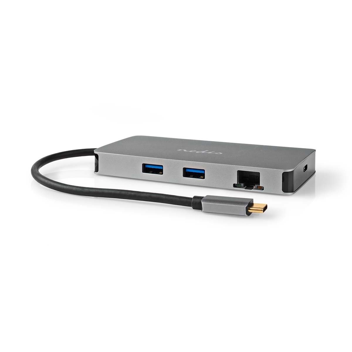 Nedis USB-C naar 2x HDMI 4K 30Hz, USB-A, USB-C PD 100W, RJ45 en (Micro) SD adapter / grijs - 0,20 meter
