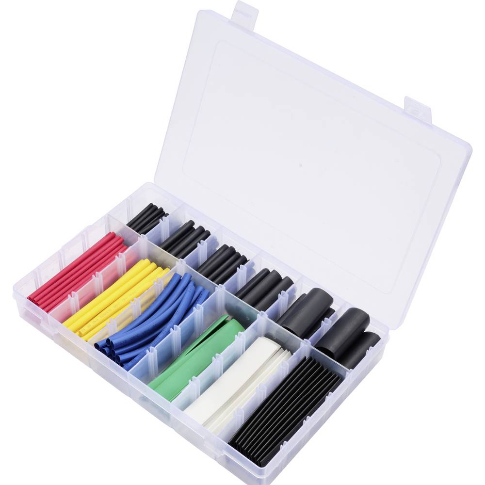 TRU COMPONENTS TC-13388820 Krimpkous assortiment Rood, Geel, Blauw, Groen, Wit, Zwart Krimpverhouding:2:1, 3:1 190 stuk(s)