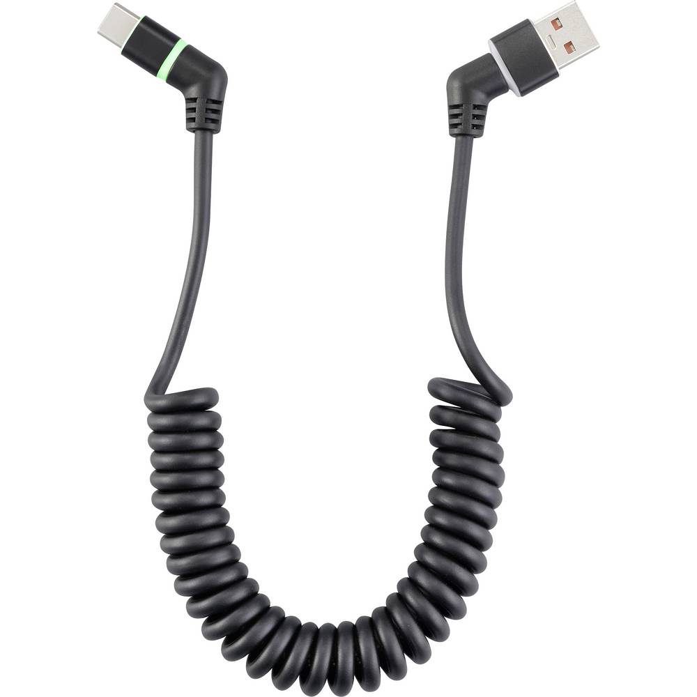 Renkforce USB-kabel USB 2.0 USB-A stekker, USB-C stekker 1.50 m Zwart Connectoren 360° draaibaar, Spiraalkabel RF-6713690