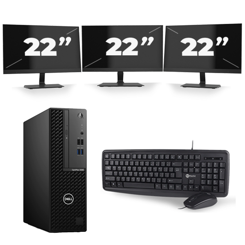 Dell Optiplex 3080 Micro USFF - Intel Core i5-10e Generatie - 16GB RAM - 256GB SSD - Windows 11 + 3x 22 inch Monitor