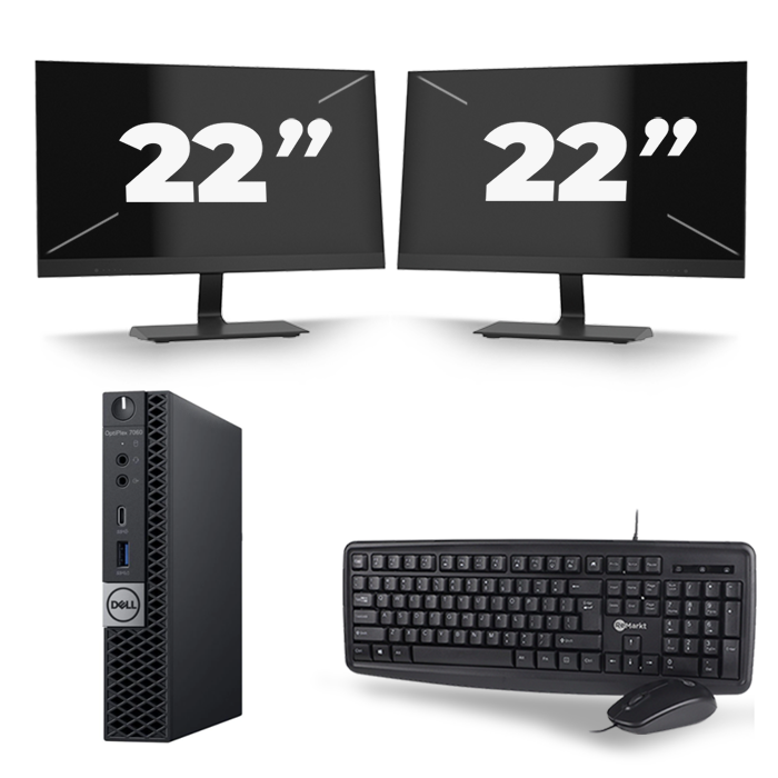 Dell Optiplex 7060 Micro USFF - Intel Core i3-8e Generatie - 8GB RAM - 256GB SSD - Windows 11 + 2x 22 inch Monitor