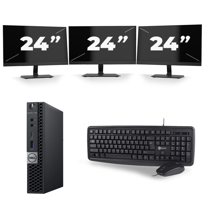 Dell Optiplex 7060 Micro USFF - Intel Core i3-8e Generatie - 8GB RAM - 256GB SSD - Windows 11 + 3x 24 inch Monitor