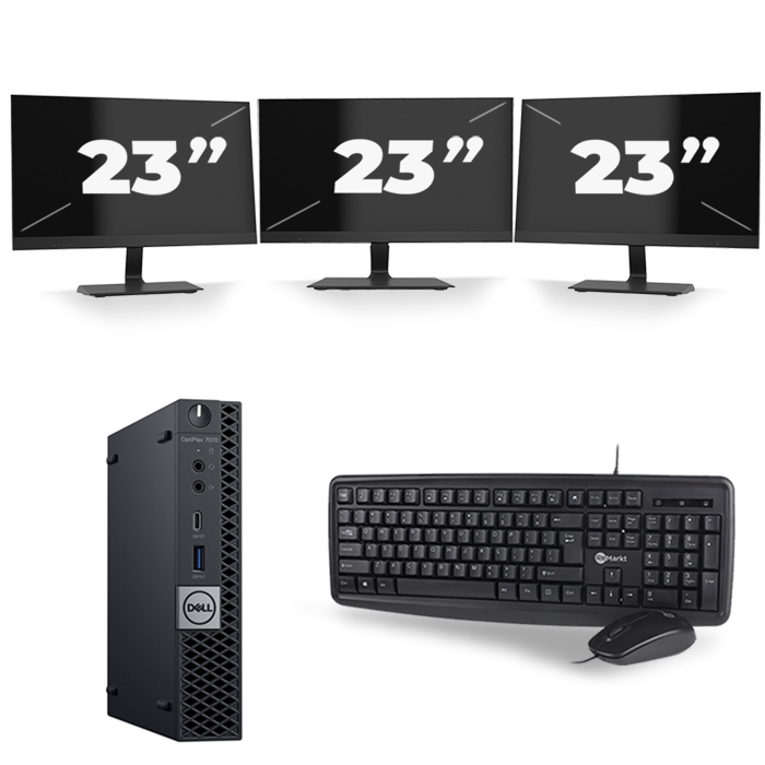 Dell Optiplex 7070 Micro USFF - Intel Core i5-9e Generatie - 16GB RAM - 256GB SSD - Windows 11 + 3x 23 inch Monitor