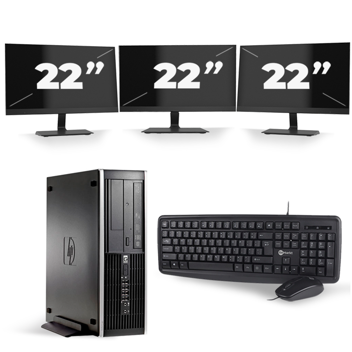 HP Compaq 8100 Elite SFF - Intel Core i3-1e Generatie - 8GB RAM - 256GB SSD - Windows 10 + 3x 22 inch Monitor