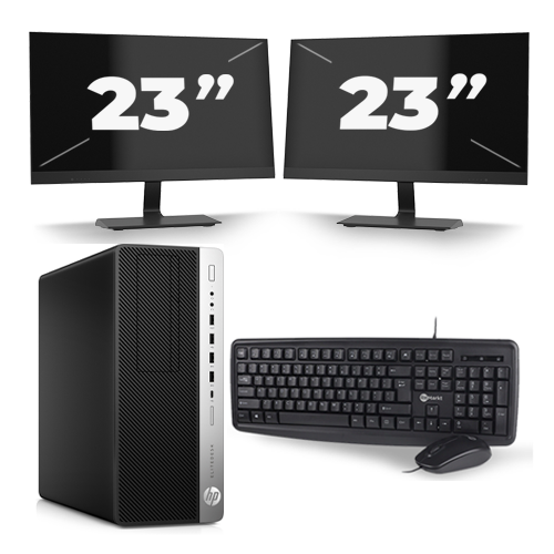 HP EliteDesk 800 G5 Tower - Intel Core i5-9e Generatie - 16GB RAM - 256GB SSD - Windows 11 + 2x 23 inch Monitor