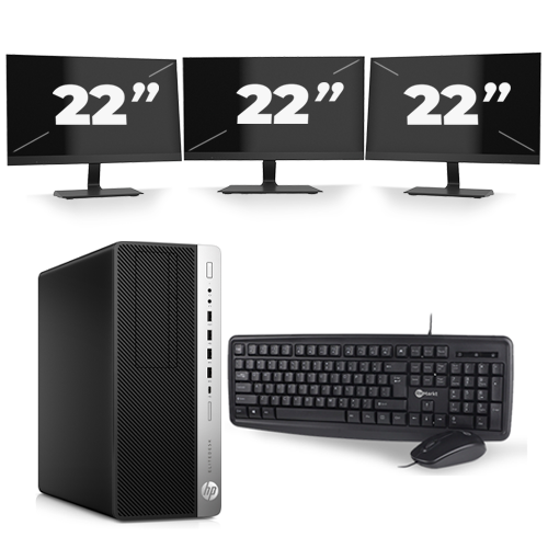 HP EliteDesk 800 G5 Tower - Intel Core i5-9e Generatie - 16GB RAM - 256GB SSD - Windows 11 + 3x 22 inch Monitor