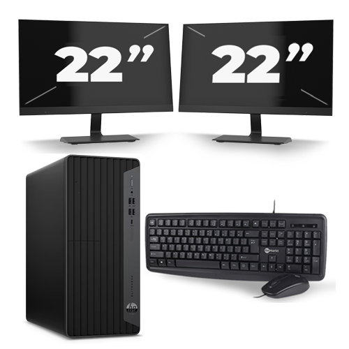 HP EliteDesk 800 G6 Tower - Intel Core i5-10e Generatie - 16GB RAM - 256GB SSD - Windows 11 + 2x 22 inch Monitor