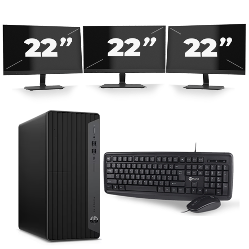 HP EliteDesk 800 G6 Tower - Intel Core i5-10e Generatie - 16GB RAM - 256GB SSD - Windows 11 + 3x 22 inch Monitor