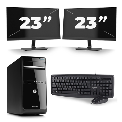 HP Pavilion p6 Series Micro Tower - Intel Core i3-3e Generatie - 8GB RAM - 256GB SSD - Windows 10 + 2x 23 inch Monitor