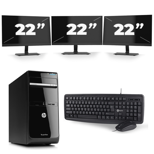 HP Pavilion p6 Series Micro Tower - Intel Core i3-3e Generatie - 8GB RAM - 256GB SSD - Windows 10 + 3x 22 inch Monitor