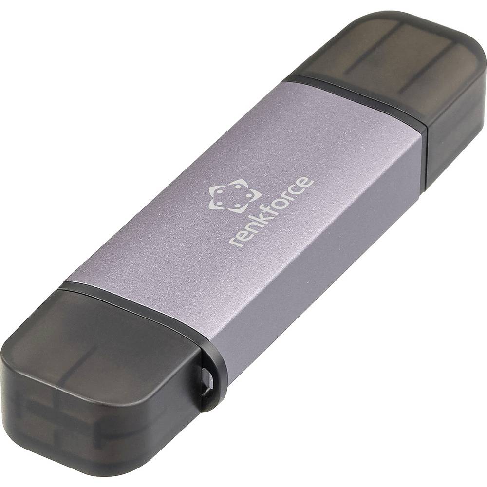 Renkforce RF-CR-200 USB-kaartlezer smartphone/tablet USB-A 3.1 Gen 1, USB-A Donkergrijs