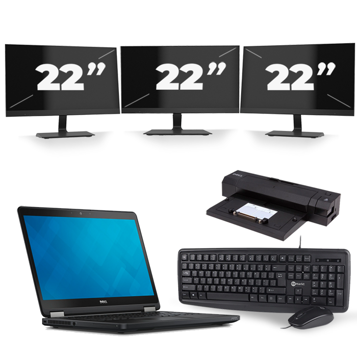 Dell Latitude E5250 - Intel Core i5-5e Generatie - 12 inch - 8GB RAM - 256GB SSD - Windows 11 + 3x 22 inch Monitor