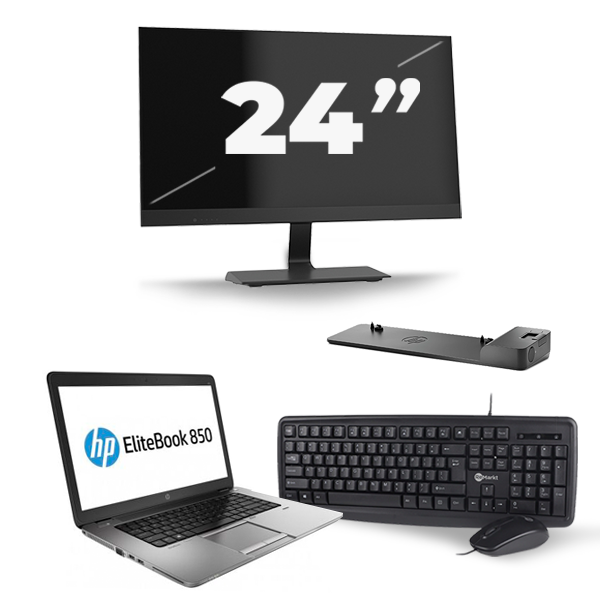 HP EliteBook 850 G2 - Intel Core i7-5e Generatie - 15 inch - 8GB RAM - 256GB SSD - Windows 11 + 1x 24 inch Monitor
