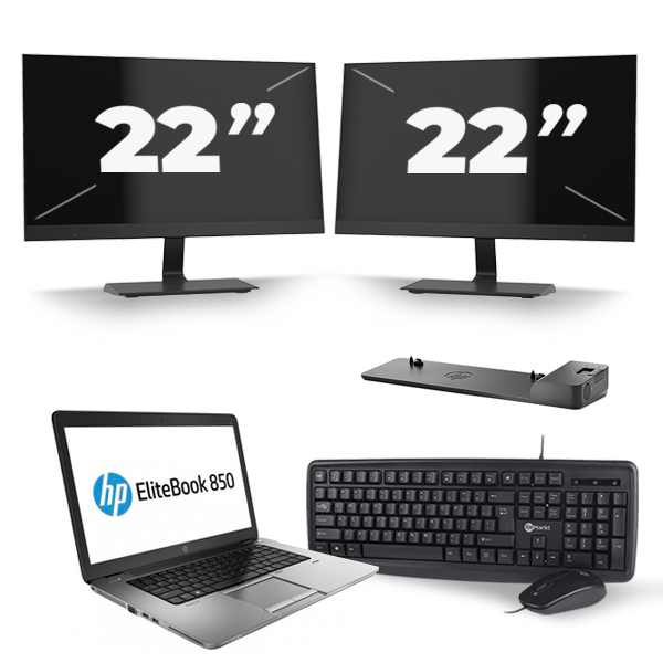 HP EliteBook 850 G2 - Intel Core i7-5e Generatie - 15 inch - 8GB RAM - 256GB SSD - Windows 11 + 2x 22 inch Monitor