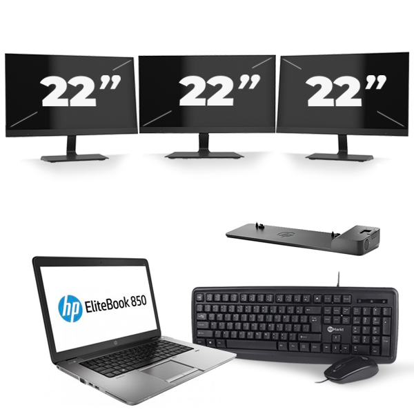 HP EliteBook 850 G2 - Intel Core i7-5e Generatie - 15 inch - 8GB RAM - 256GB SSD - Windows 11 + 3x 22 inch Monitor