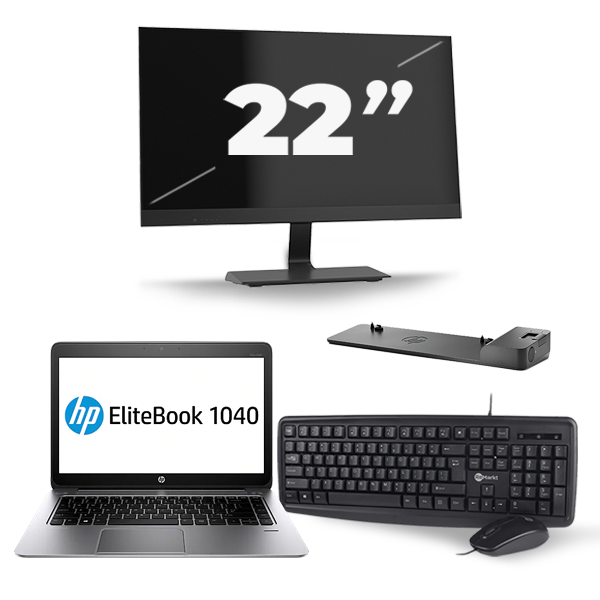 HP EliteBook Folio 1040 G3 - Intel Core i5-6e Generatie - 14 inch - 8GB RAM - 256GB SSD - Windows 11 + 1x 22 inch Monitor