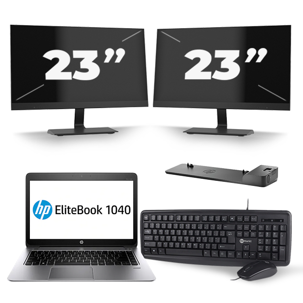 HP EliteBook Folio 1040 G3 - Intel Core i5-6e Generatie - 14 inch - 8GB RAM - 256GB SSD - Windows 11 + 2x 23 inch Monitor
