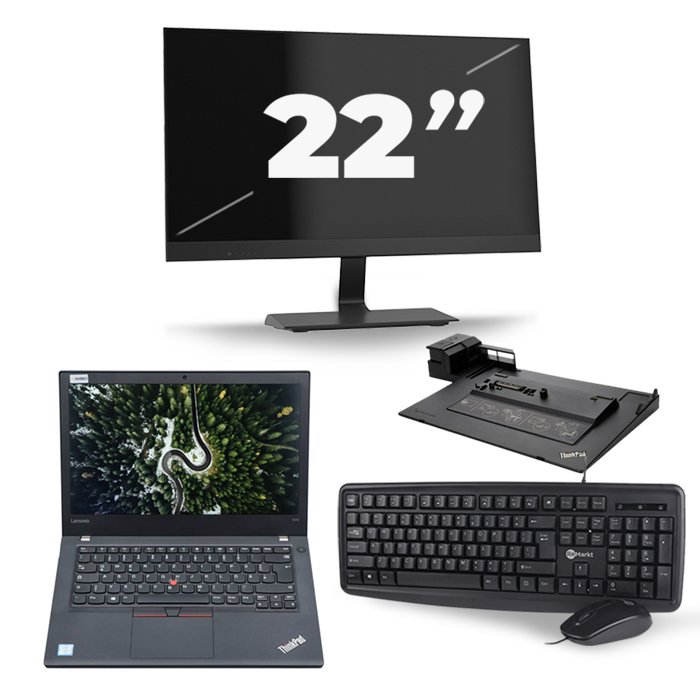 Lenovo ThinkPad T470 - Intel Core i5-7e Generatie - 14 inch - 8GB RAM - 256GB SSD - Windows 11 + 1x 22 inch Monitor