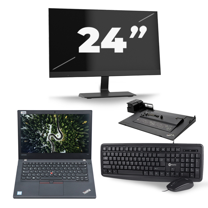 Lenovo ThinkPad T470 - Intel Core i5-7e Generatie - 14 inch - 8GB RAM - 256GB SSD - Windows 11 + 1x 24 inch Monitor