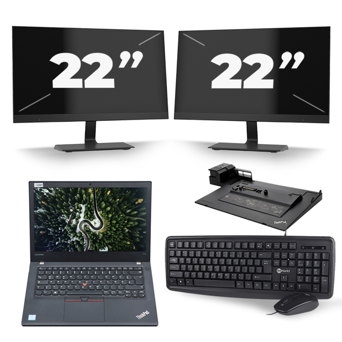Lenovo ThinkPad T470 - Intel Core i5-7e Generatie - 14 inch - 8GB RAM - 256GB SSD - Windows 11 + 2x 22 inch Monitor