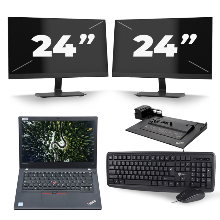 Lenovo ThinkPad T470 - Intel Core i5-7e Generatie - 14 inch - 8GB RAM - 256GB SSD - Windows 11 + 2x 24 inch Monitor