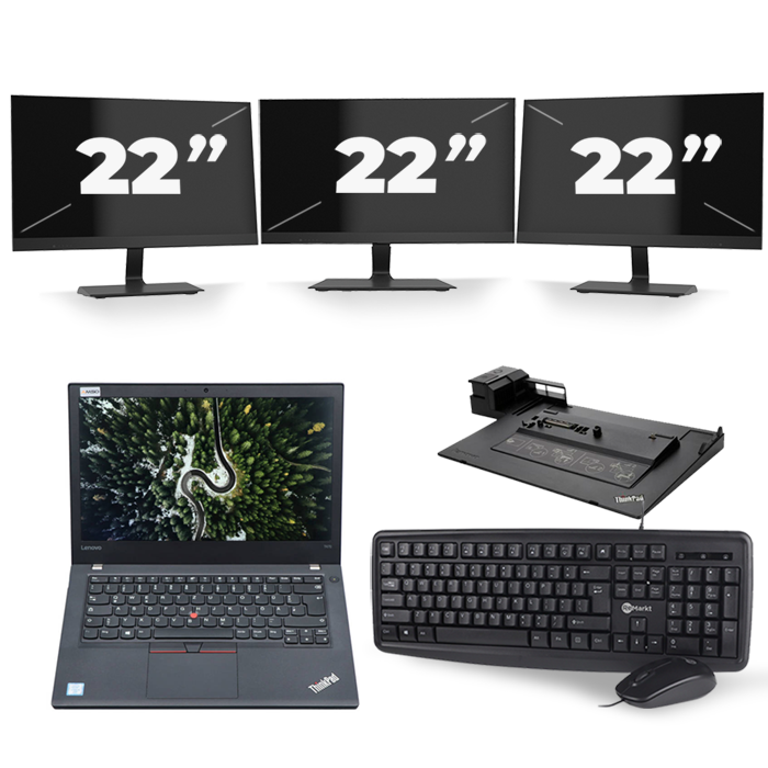 Lenovo ThinkPad T470 - Intel Core i5-7e Generatie - 14 inch - 8GB RAM - 256GB SSD - Windows 11 + 3x 22 inch Monitor