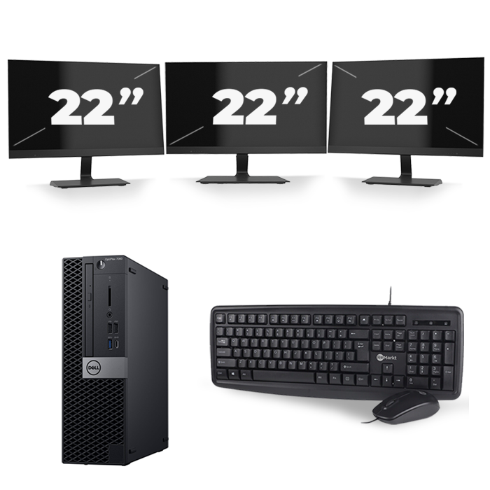 Dell Optiplex 7060 SFF - Intel Core i3-8e Generatie - 8GB RAM - 256GB SSD - Windows 11 + 3x 22 inch Monitor