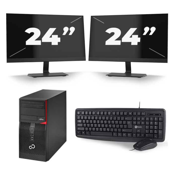 Fujitsu Esprimo P556 Micro Tower - Intel Core i3-6e Generatie - 8GB RAM - 256GB SSD - Windows 11 + 2x 24 inch Monitor