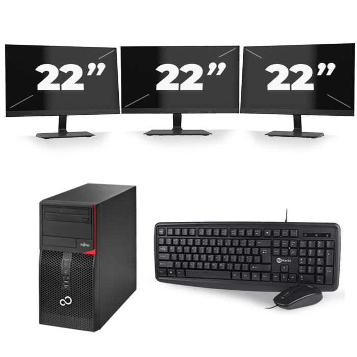 Fujitsu Esprimo P556 Micro Tower - Intel Core i3-6e Generatie - 8GB RAM - 256GB SSD - Windows 11 + 3x 22 inch Monitor