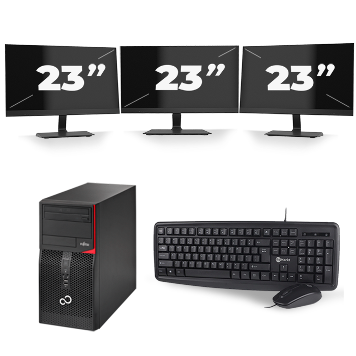 Fujitsu Esprimo P556 Micro Tower - Intel Core i3-6e Generatie - 8GB RAM - 256GB SSD - Windows 11 + 3x 23 inch Monitor