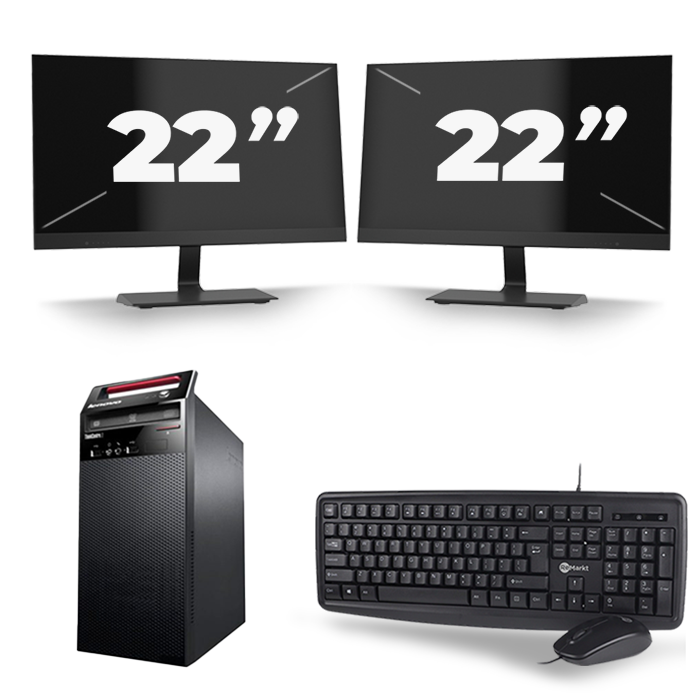Lenovo ThinkCentre E73 Micro Tower - Intel Core i3-4e Generatie - 8GB RAM - 256GB SSD - Windows 10 + 2x 22 inch Monitor