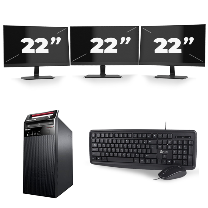 Lenovo ThinkCentre E73 Micro Tower - Intel Core i3-4e Generatie - 8GB RAM - 256GB SSD - Windows 10 + 3x 22 inch Monitor