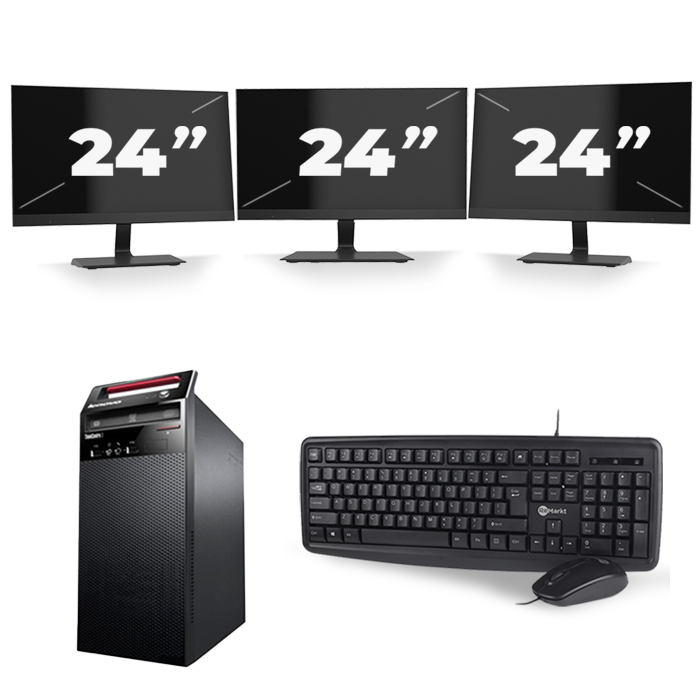 Lenovo ThinkCentre E73 Micro Tower - Intel Core i3-4e Generatie - 8GB RAM - 256GB SSD - Windows 10 + 3x 24 inch Monitor