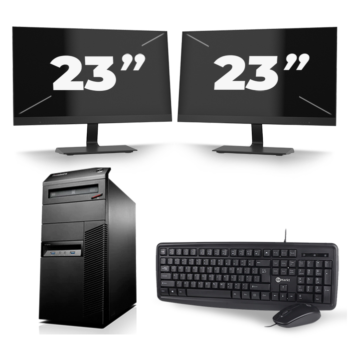 Lenovo ThinkCentre M83 Tower - Intel Core i3-4e Generatie - 8GB RAM - 256GB SSD - Windows 10 + 2x 23 inch Monitor