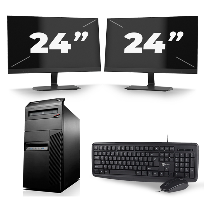 Lenovo ThinkCentre M83 Tower - Intel Core i3-4e Generatie - 8GB RAM - 256GB SSD - Windows 10 + 2x 24 inch Monitor