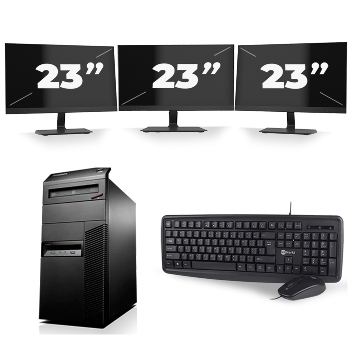 Lenovo ThinkCentre M83 Tower - Intel Core i3-4e Generatie - 8GB RAM - 256GB SSD - Windows 10 + 3x 23 inch Monitor