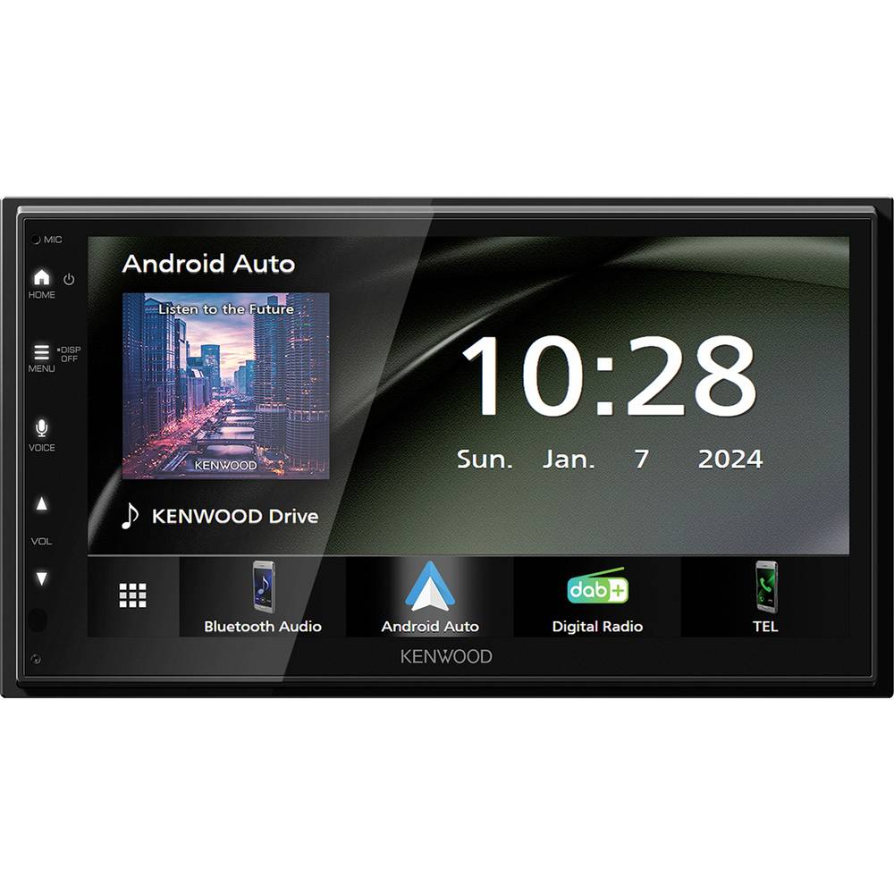 Kenwood Autoradio met scherm dubbel DIN Android Auto, Apple CarPlay, Aansluiting voor achteruitrijcamera, DAB+ tuner, Bluetooth handsfree