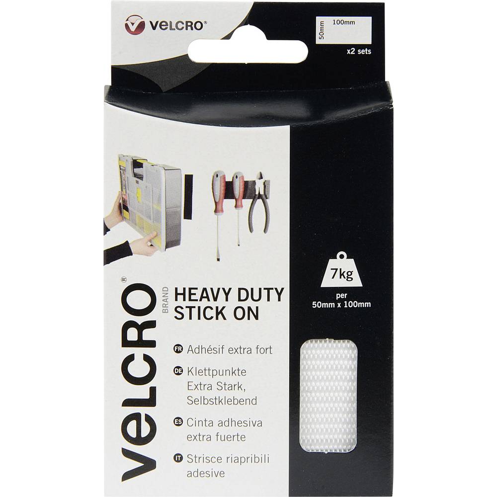 VELCRO VEL-EC60240 Klittenband Om vast te plakken Haak- en lusdeel, Extra sterk (l x b) 100 mm x 50 mm Wit 2 paar