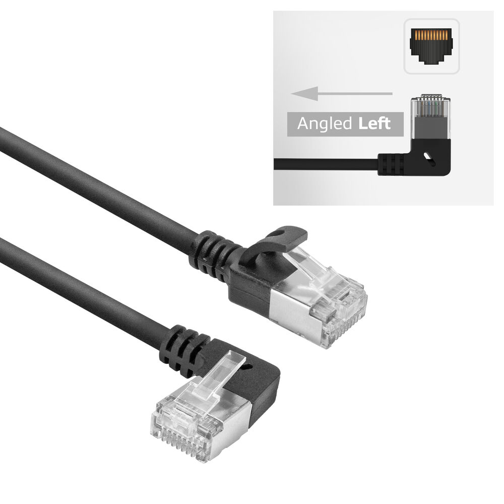 ACT DA1952 U/FTP CAT6A LSZH Slimline Patchkabel | RJ45 Connectoren Recht naar 90° Haaks Links | Zwart | 25 cm