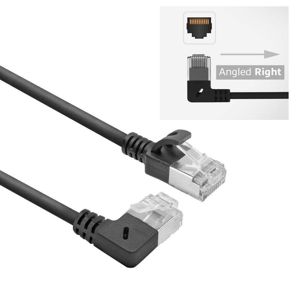 ACT DA2952 U/FTP CAT6A LSZH Slimline Patchkabel | RJ45 Connectoren Recht naar 90° Haaks Rechts | Zwart | 25 cm