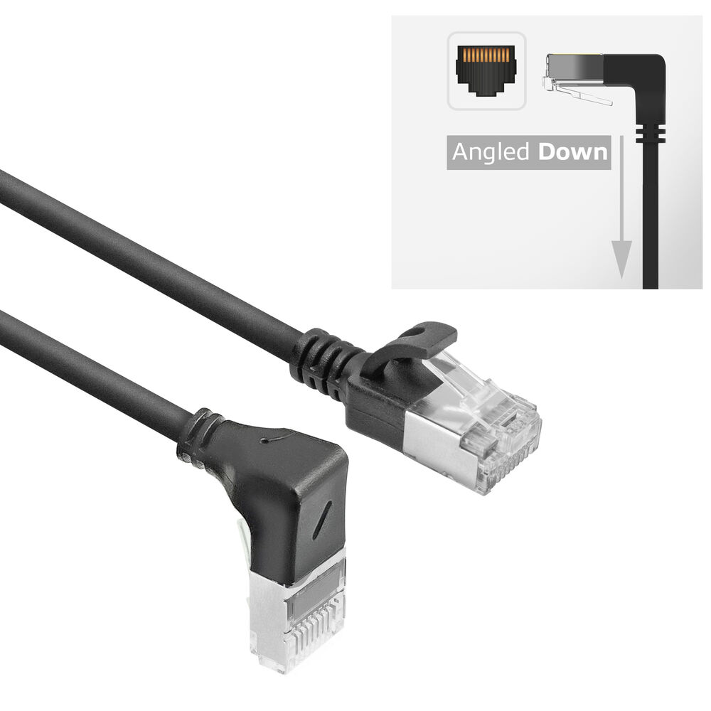 ACT DA3930 U/FTP CAT6A LSZH Slimline Patchkabel | RJ45 Connectoren Recht naar 90° Haaks Rechts | Zwart | 15 cm