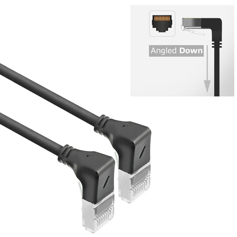 ACT DA5952 U/FTP CAT6A LSZH Slimline Patchkabel | RJ45 Connectoren 90° Haaks Beneden naar 90° Haaks Beneden | Zwart | 25 cm
