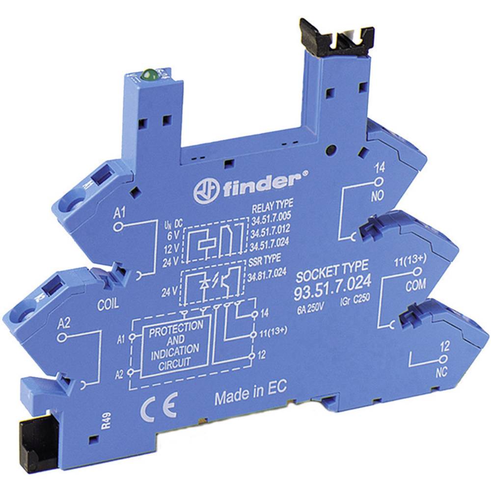 Finder 93.51.0.024 Relaissocket Geschikt voor serie:  serie 34  34.51,  34.81 (l x b x h) 93.6 x 6.2 x 76 mm Tray 1 stuk(s)